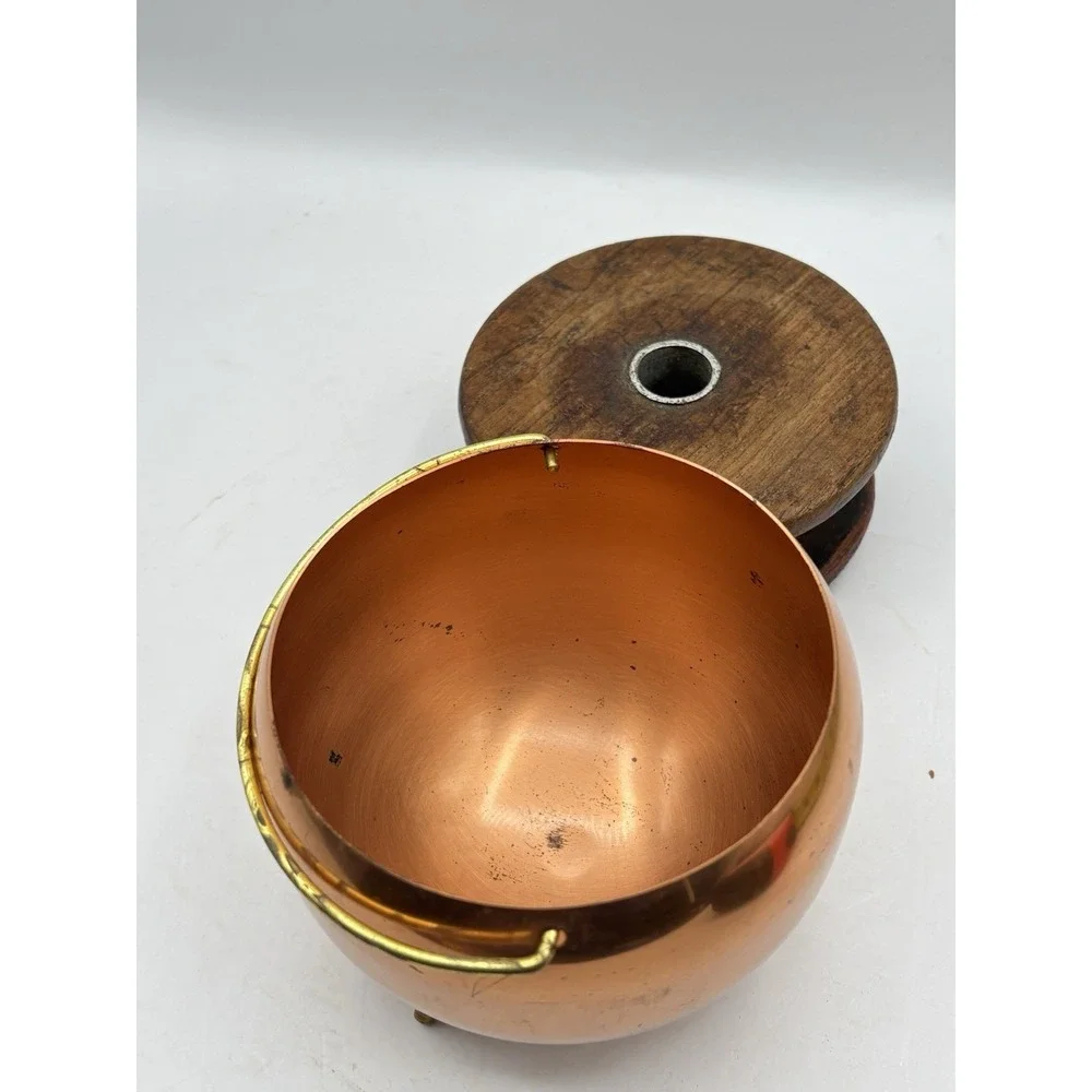 VINTAGE COPPERCRAFT GUILD COPPER CALDERON POT BASKET BRASS HANDLE TAUNTON MASS